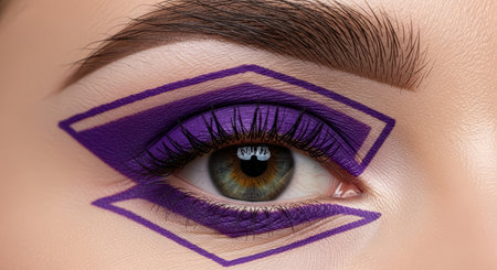 Female eye with artistic geometric purple makeup designの素材