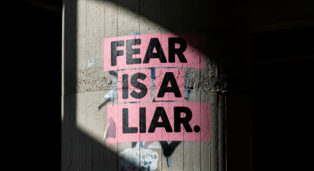 Fear is a liar graffiti on concrete pillar with light and shadow playの素材