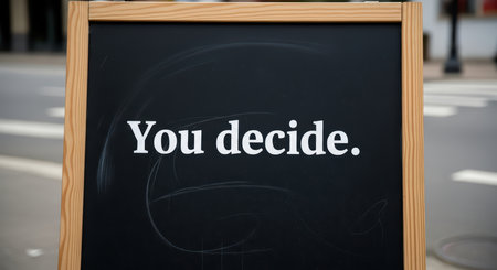 Chalkboard message 'you decide' outdoors on urban streetの素材