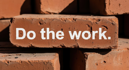 Motivational brick with "do the work" text for inspiration and perseveranceの素材