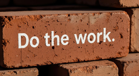 Brick with do the work message on red clay backgroundの素材