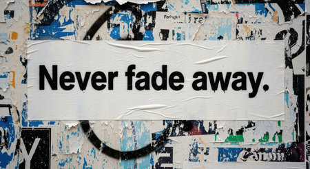 Street art message: bold typography on layered urban wall posterの素材