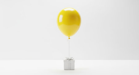 Yellow balloon and gift box on white backgroundの素材