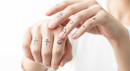 Minimalistic line tattoos on young asian female handsの素材
