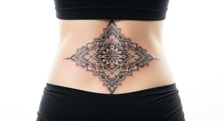 Mandala tattoo on female's midriffの素材