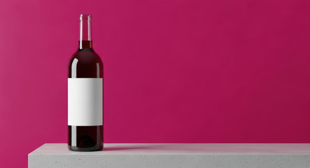 Elegant red wine bottle on minimalist pink backgroundの素材