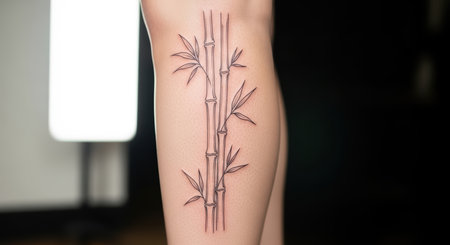 Bamboo tattoo on leg of young caucasian femaleの素材
