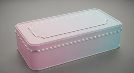 Pastel gradient tin box with decorative lid on gray backgroundの素材
