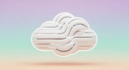 Abstract layered cloud sculpture on pastel gradient backgroundの素材