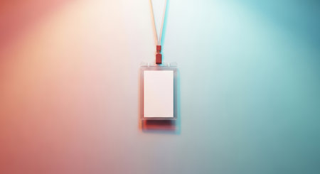 Blank id badge on lanyard against colorful gradient backgroundの素材
