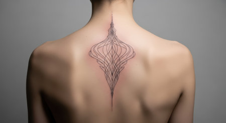 Female adult with intricate geometric tattoo on backの素材