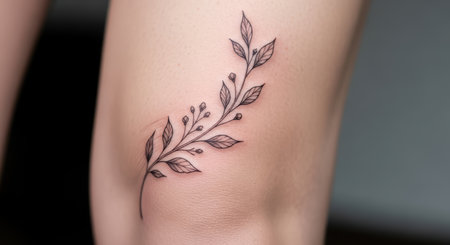 Minimalist floral branch tattoo on female armの素材