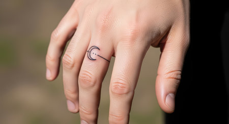 Minimalist crescent moon tattoo on female adult handの素材