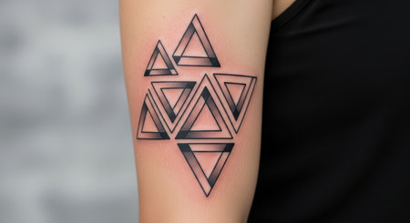 Geometric triangle tattoo on female's arm - modern black ink designの素材