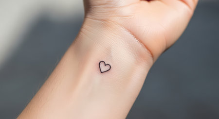Minimalist heart tattoo on female caucasian wristの素材