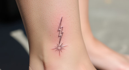 Lightning bolt tattoo on female ankle with minimalist designの素材