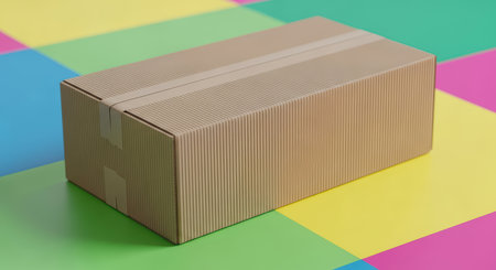 Corrugated cardboard box on colorful backgroundの素材