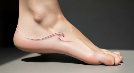 Minimalist wave tattoo on female caucasian footの素材