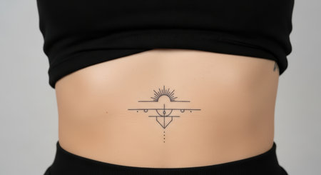 Minimalist sun tattoo on female lower backの素材