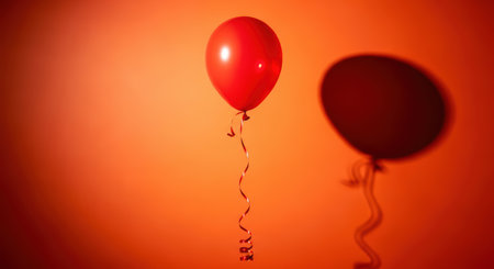 Red balloon with shadow against orange backgroundの素材