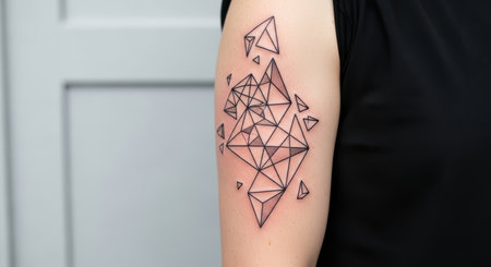 Geometric tattoo on arm of caucasian female adultの素材