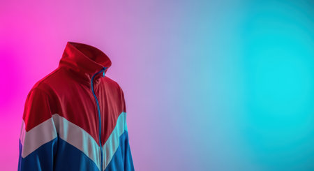 Colorful retro track jacket on gradient background with neon lightingの素材