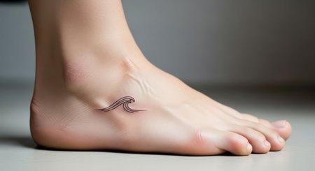 Wave tattoo on foot of young adult femaleの素材