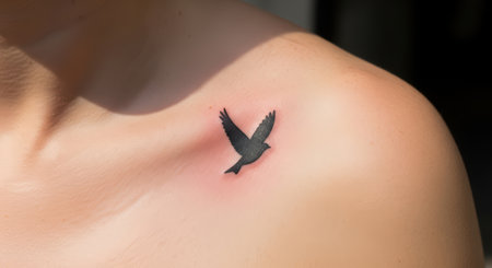 Small bird tattoo on female shoulderの素材