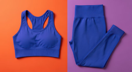 Blue activewear set on vibrant background - sporty apparel displayの素材