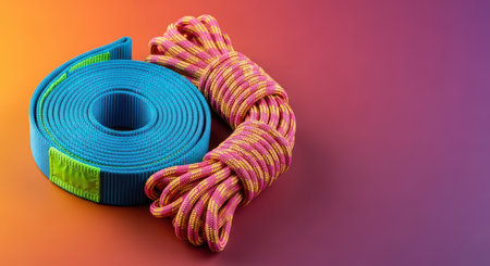 Colorful climbing gear on vibrant backgroundの素材