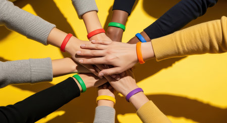 Diverse hands uniting: multiracial teamwork and friendshipの素材