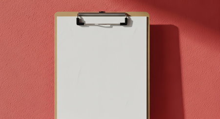 Blank clipboard on vibrant red background with shadow playの素材