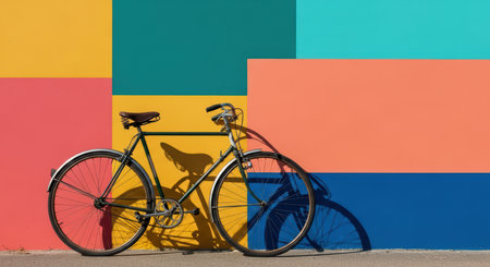 Vintage bicycle against vibrant color block backgroundの素材