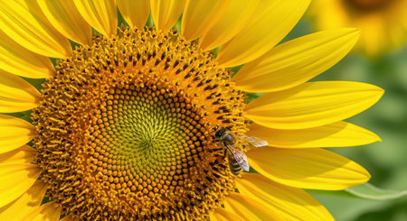 Close-up of honeybee pollinating vibrant sunflowerの素材