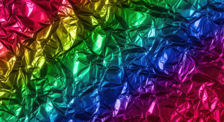 Crinkled metallic foil in vibrant rainbow colorsの素材
