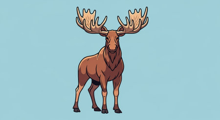 Cartoon moose with large antlers on blue backgroundの素材