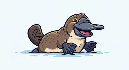 Cute cartoon platypus smiling in waterの素材