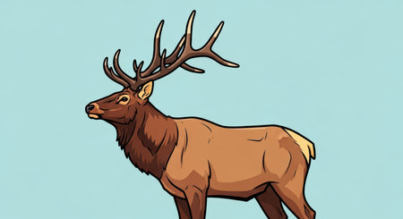 Illustration of majestic elk with large antlers on light blue backgroundの素材