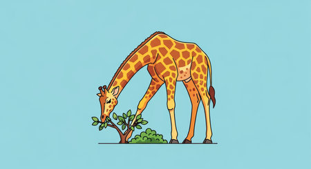 Cartoon giraffe grazing on leaves in minimalist art styleの素材