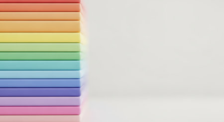 Colorful stacked paper rainbow gradient pastel tones against white backgroundの素材