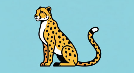 Illustrative cheetah in profile sitting on light blue backgroundの素材