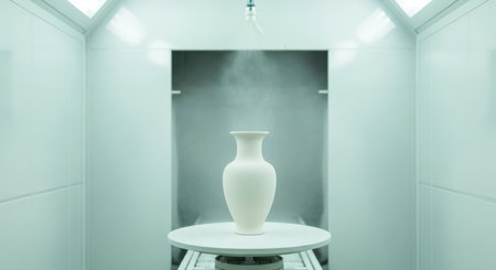 Pristine white vase in modern ceramic spray boothの素材