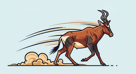 Cartoon wildebeest running with dust trailの素材