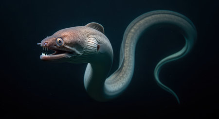 Deep sea moray eel in dark ocean depthsの素材