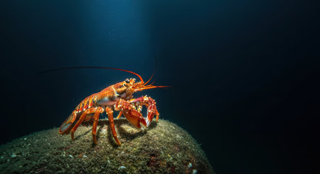 Solitary lobster on ocean rock underwater sceneの素材
