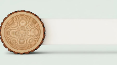 Circular wooden log slice on white backgroundの素材