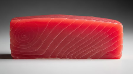 Fresh raw tuna steak with detailed texture on neutral backgroundの素材