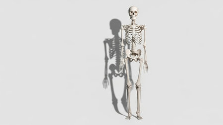 Human skeleton anatomy study on plain background for educational purposes.の素材