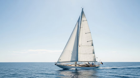 Idyllic sailing adventure on a calm ocean journey.の素材