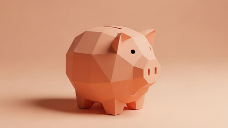 Geometric piggy bank on neutral background: modern financial savings concept.の素材